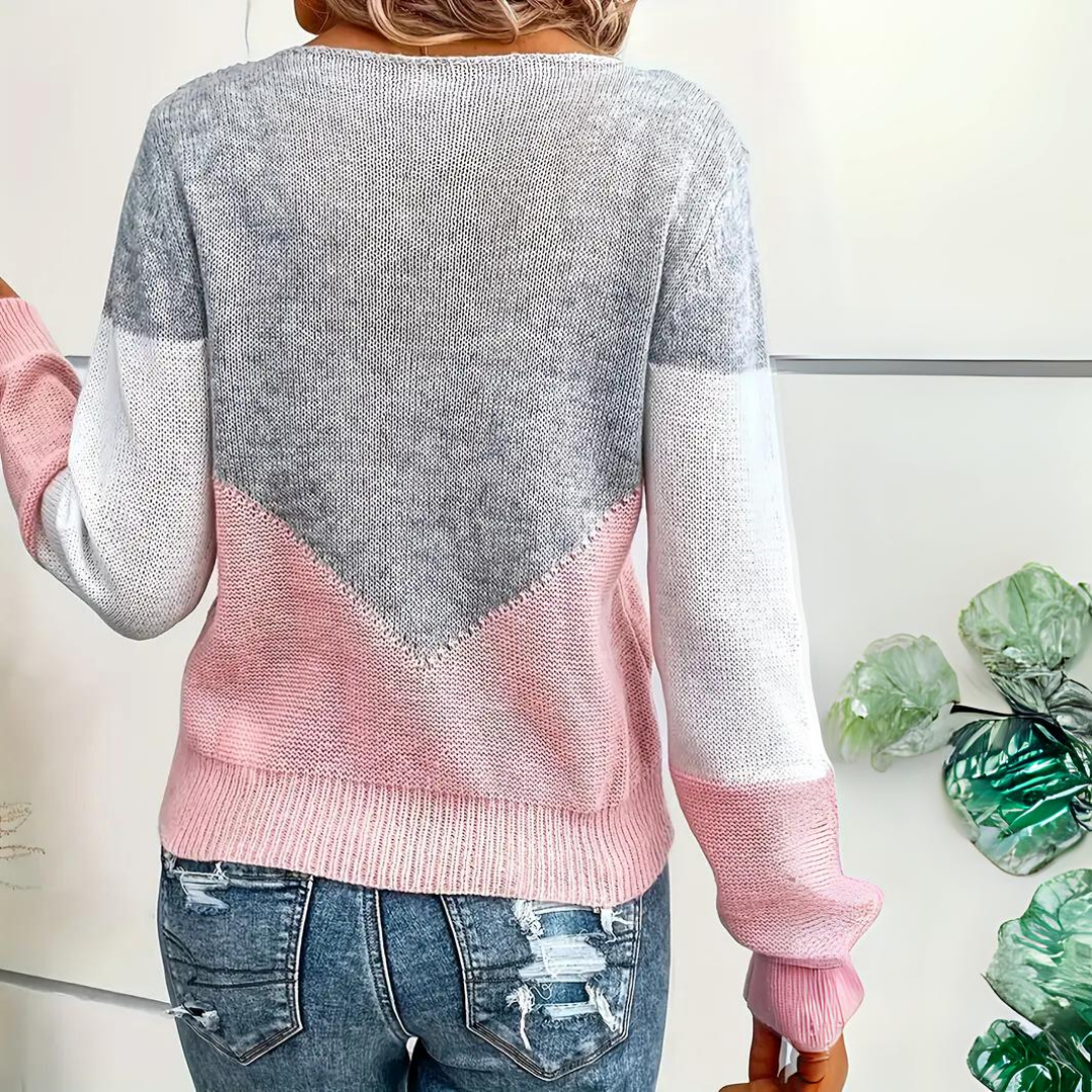 Jenna | Women's Two Tone Open Knit Sweater Long Sleeve
