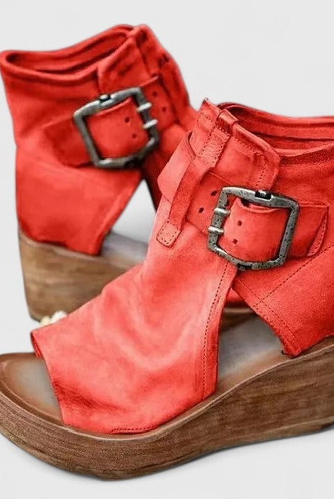 Sophie | Women's Leather Western Boots Wedge Heel Buckle
