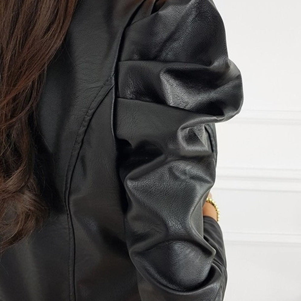 Jessica | Women's Cropped Leather Jacket Biker Puff Sleeve