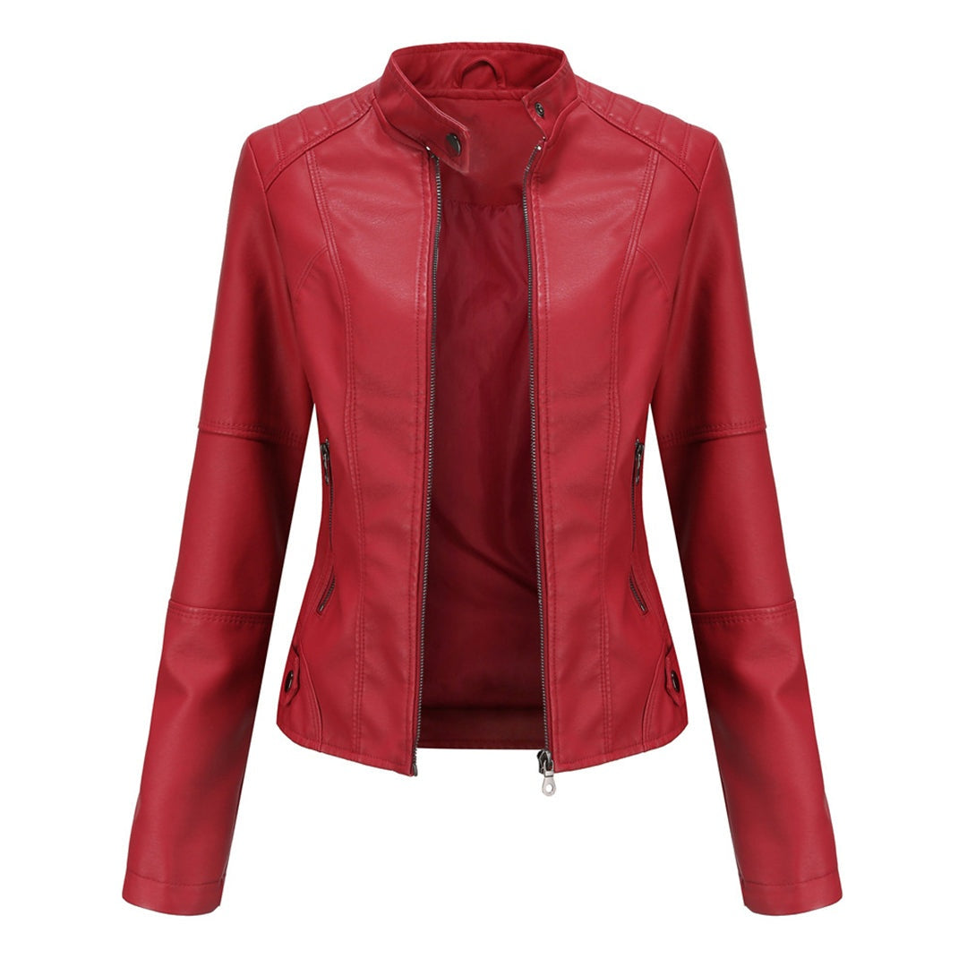 Eva | Women's Faux Leather Moto Jacket Mandarin Collar Zip