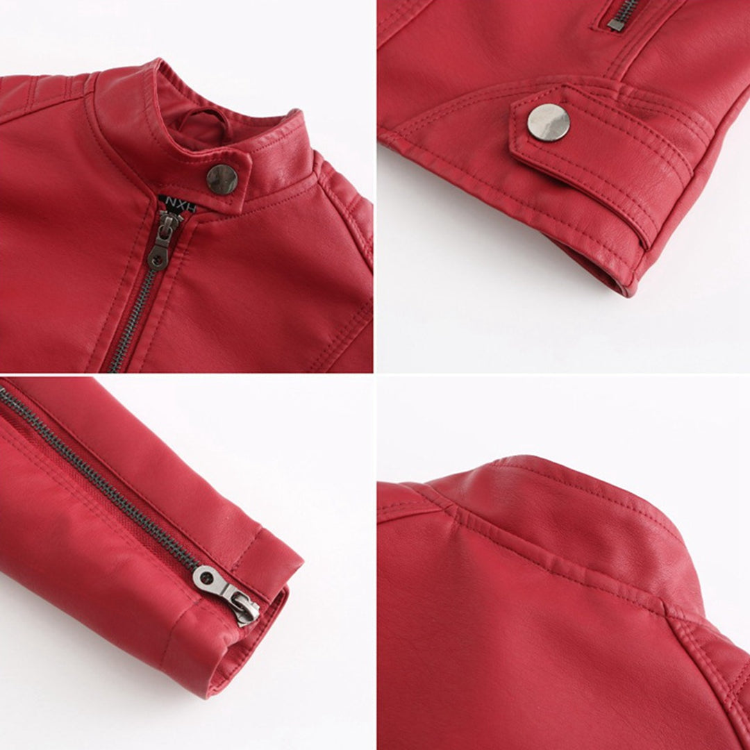 Eva | Women's Faux Leather Moto Jacket Mandarin Collar Zip