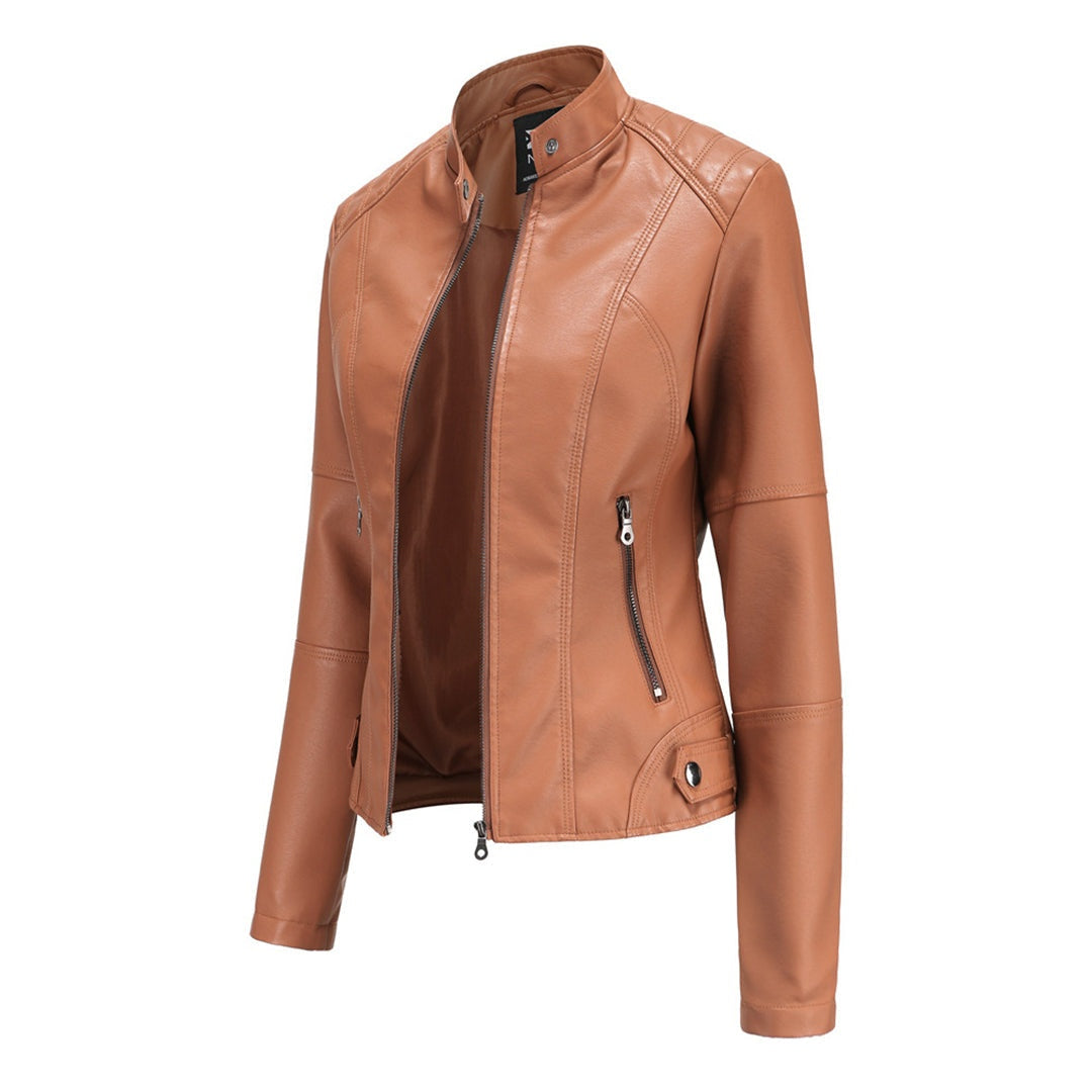 Eva | Women's Faux Leather Moto Jacket Mandarin Collar Zip