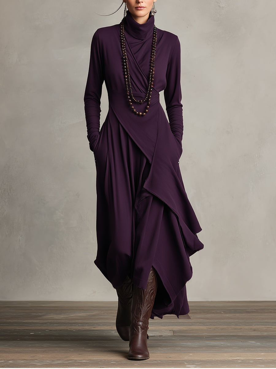 Aurora | Women's Winter Wedding Guest Dress Maxi High Neck Draped