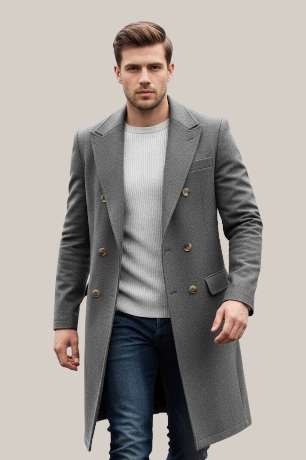 Declan | Men's Long Wool Blend Coat Double Breasted Overcoat