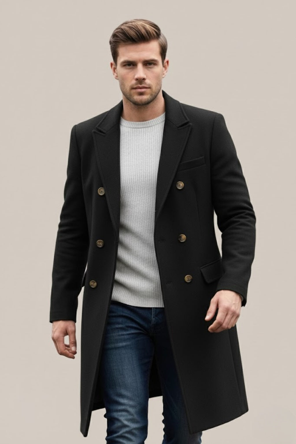 Declan | Men's Long Wool Blend Coat Double Breasted Overcoat