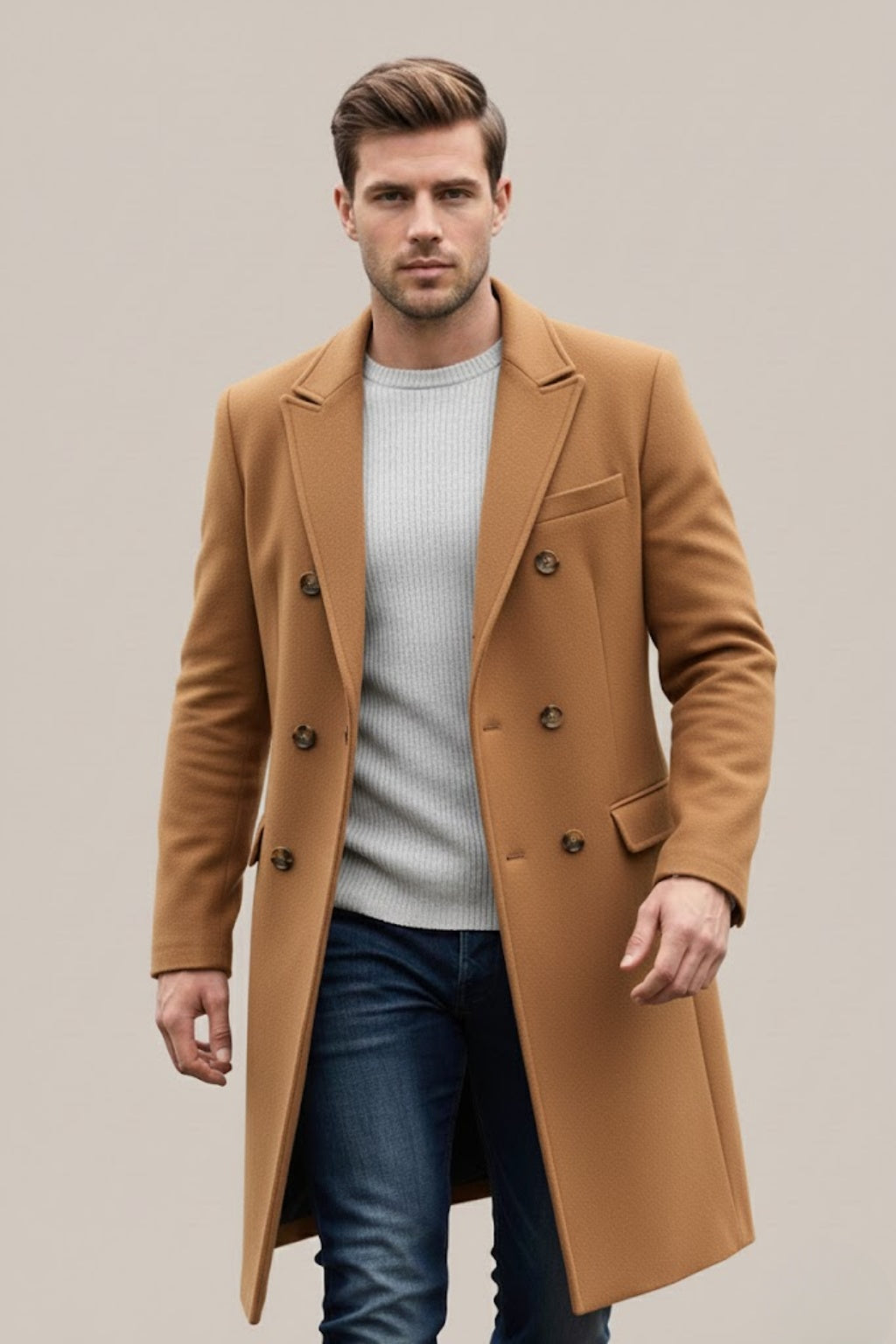 Declan | Men's Long Wool Blend Coat Double Breasted Overcoat