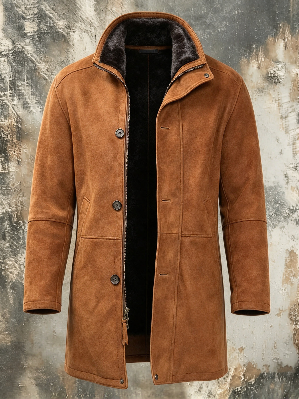 Noah | Men's Suede Sherpa Jacket Mid Length with Stand Collar