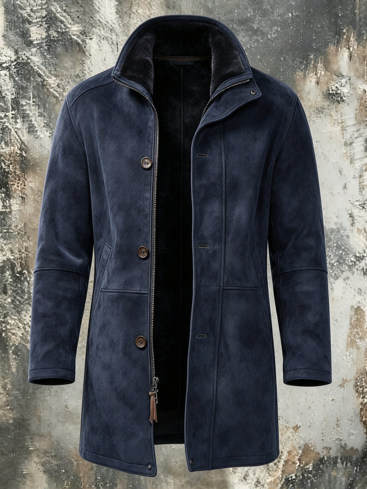 Noah | Men's Suede Sherpa Jacket Mid Length with Stand Collar