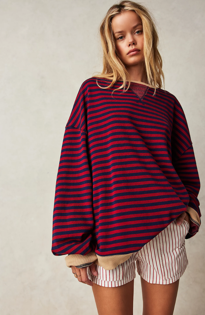 Adeline | Women's Oversized Striped Sweatshirt Crew Neck Long Sleeve