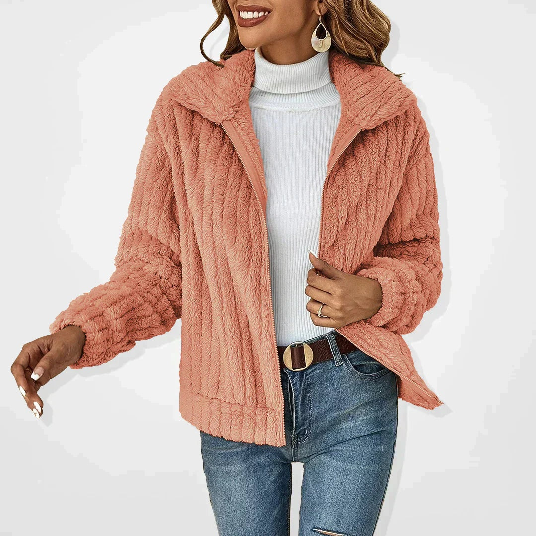 Lucy | Women's Fleece Jacket Zipper Lapel Collar Sherpa