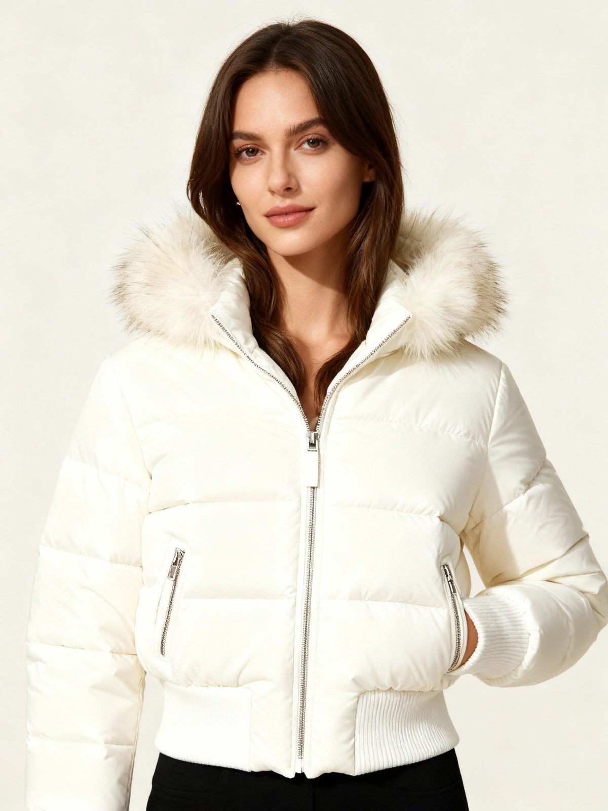 Ashley | Women's Puffer Jacket Faux Fur Hood