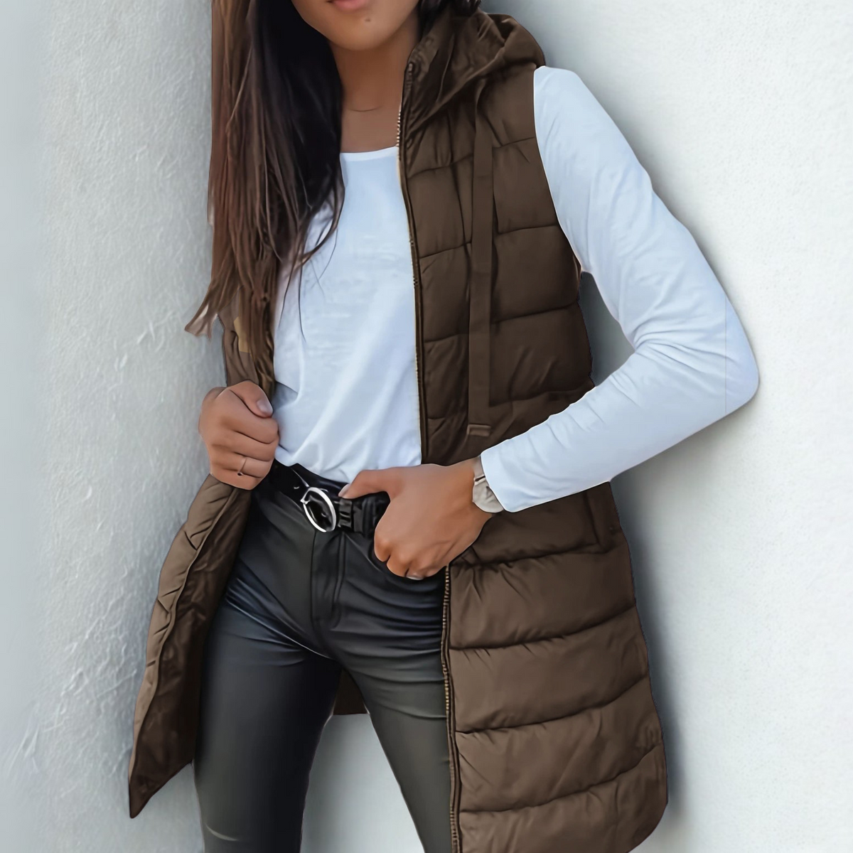 Brooke | Women's Long Puffer Vest Hooded Sleeveless