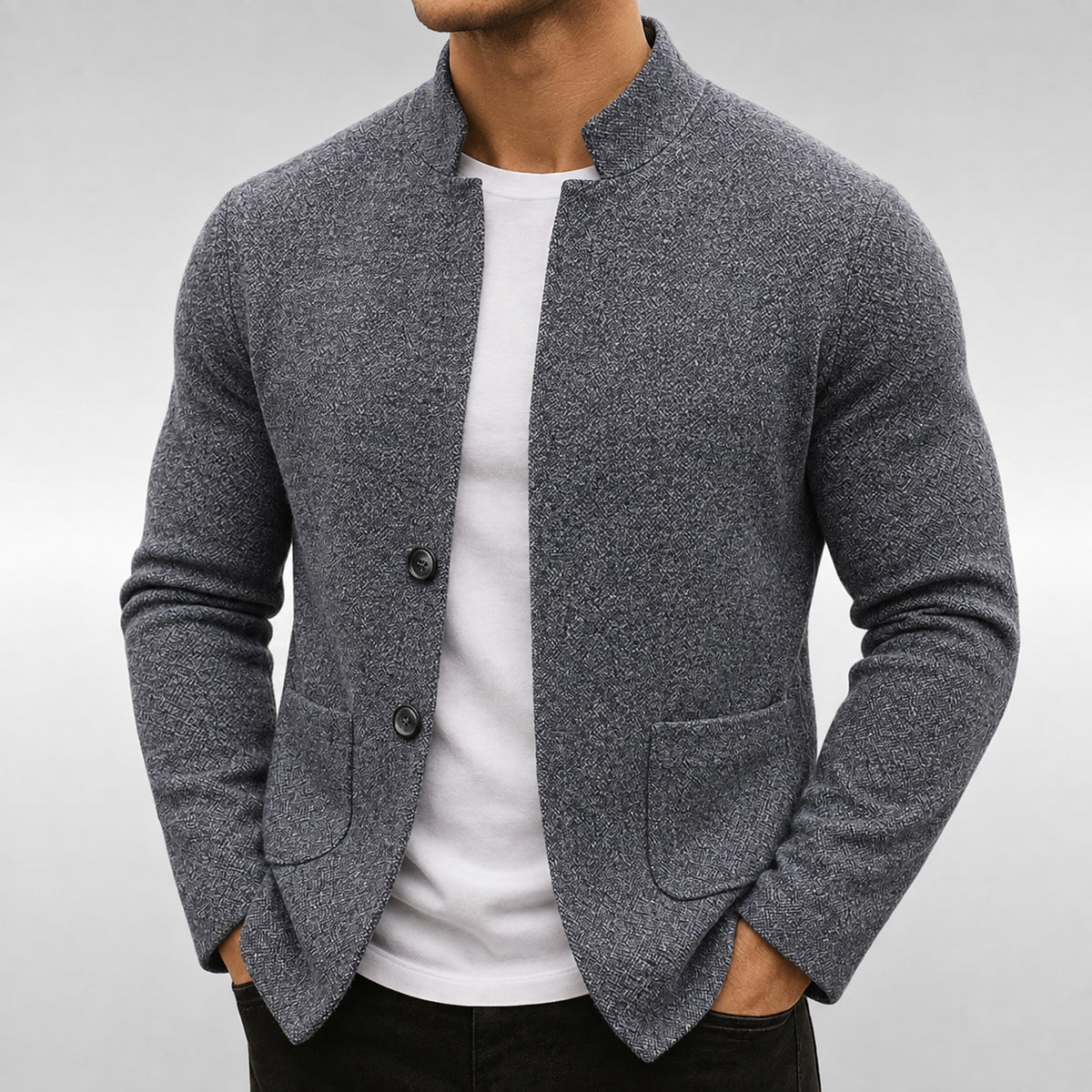 Oliver | Men's Structured Knit Jacket Stand Collar with Pockets