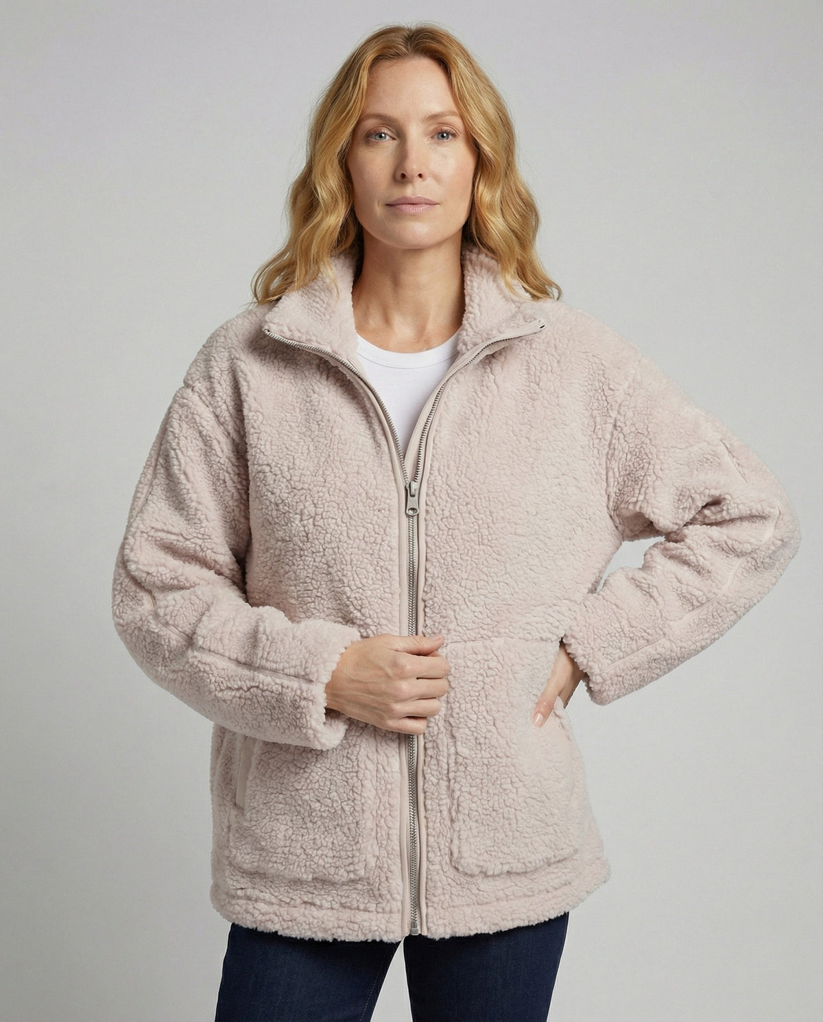 Paisley | Women's Fluffy Teddy Coat Zip-Up with High Collar