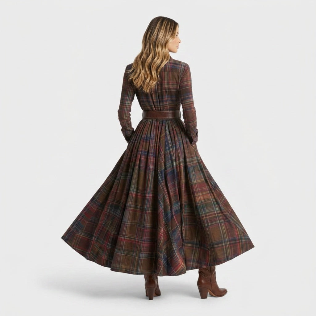 Riley | Women's Long Sleeve Plaid Dress Maxi Winter Wedding Guest
