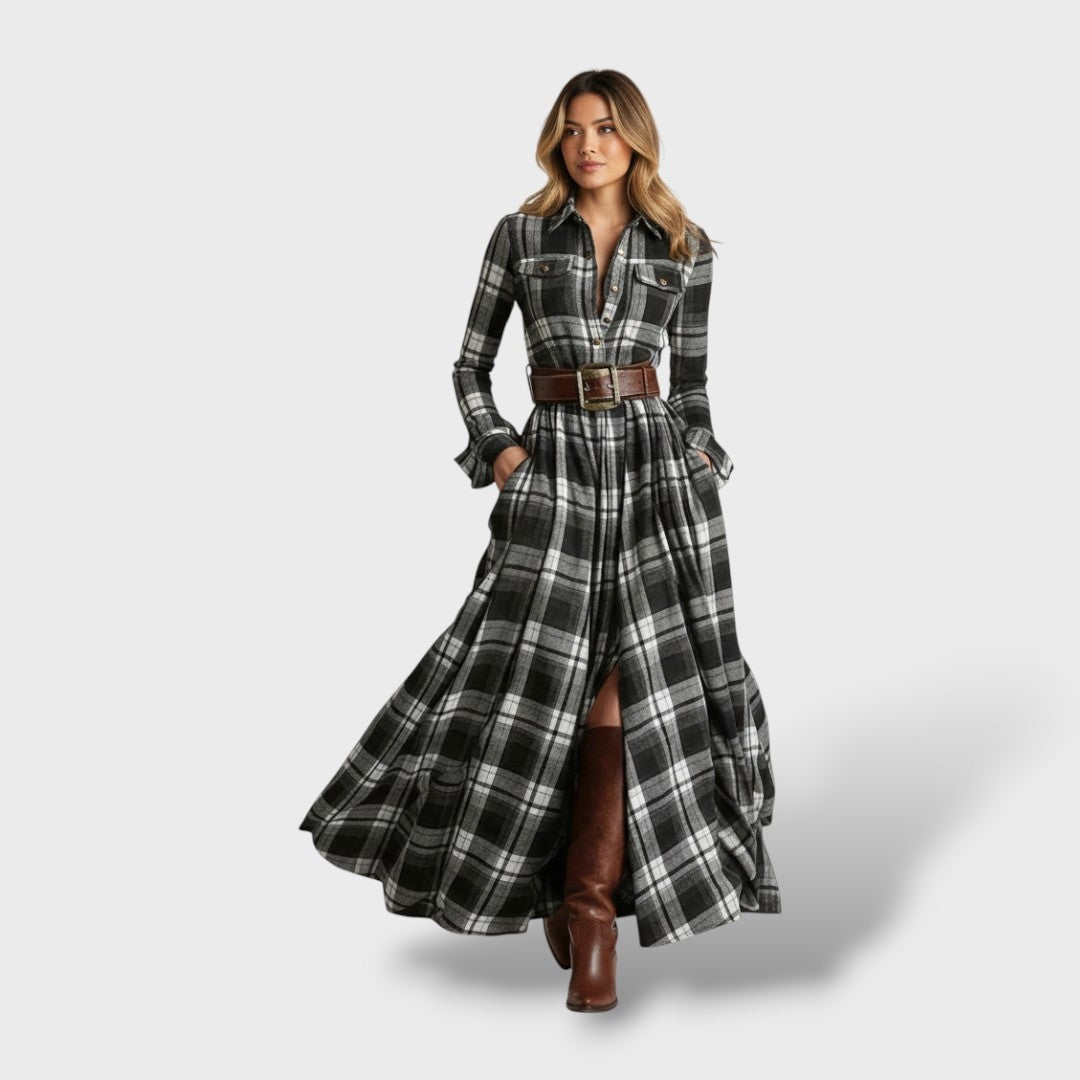 Riley | Women's Long Sleeve Plaid Dress Maxi Winter Wedding Guest