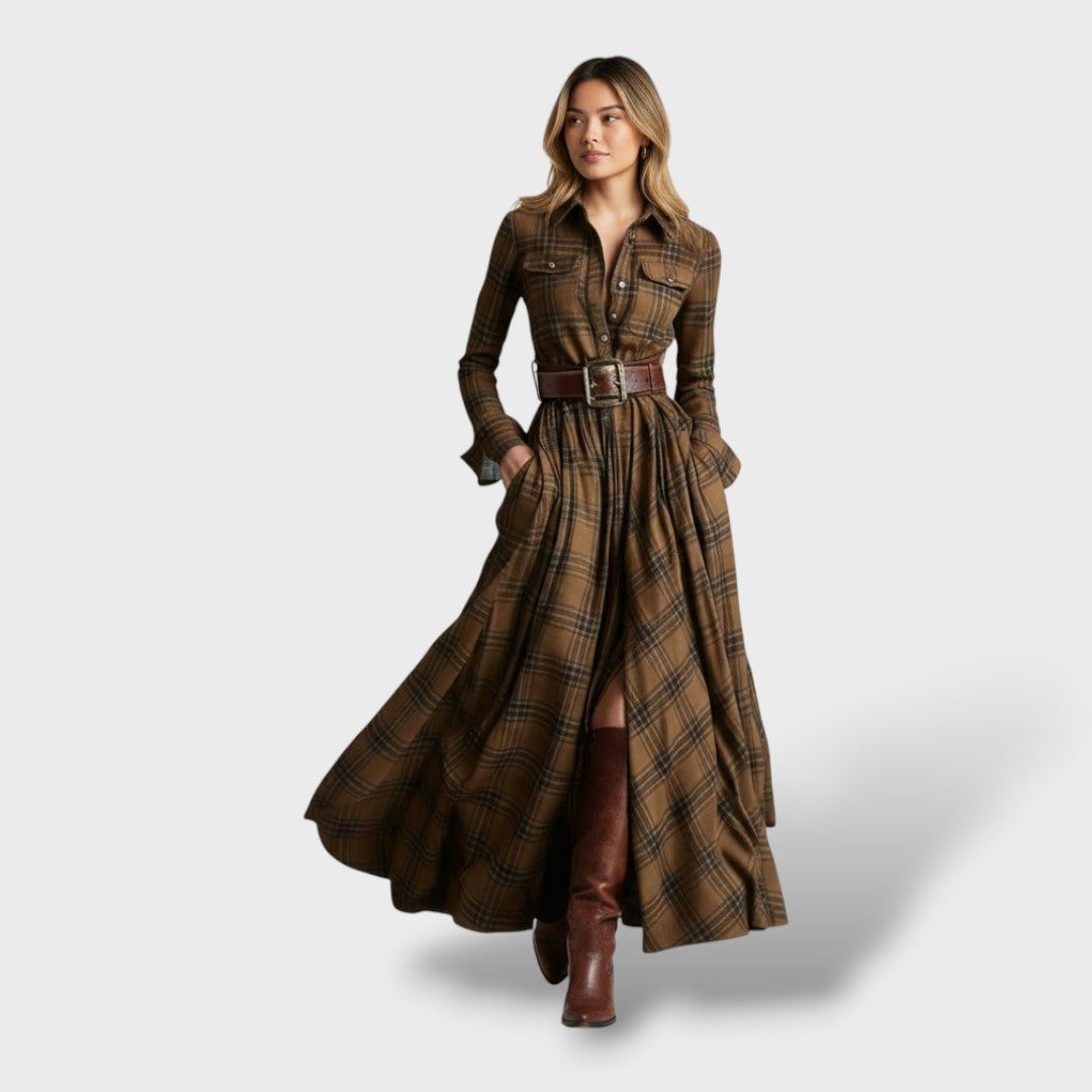 Riley | Women's Long Sleeve Plaid Dress Maxi Winter Wedding Guest