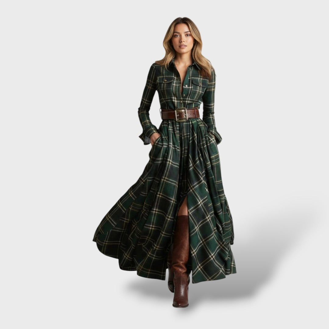 Riley | Women's Long Sleeve Plaid Dress Maxi Winter Wedding Guest