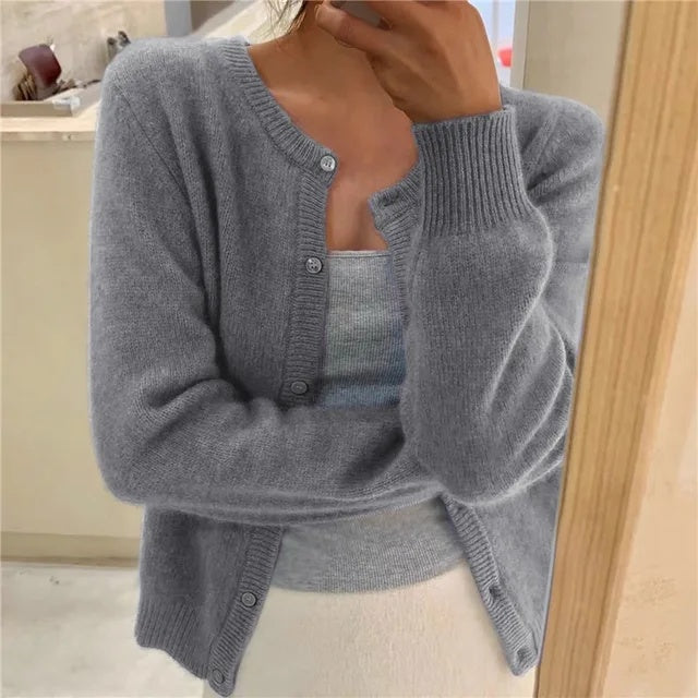 Zoe | Women's Soft Knit Cardigan Crew Neck Button Up