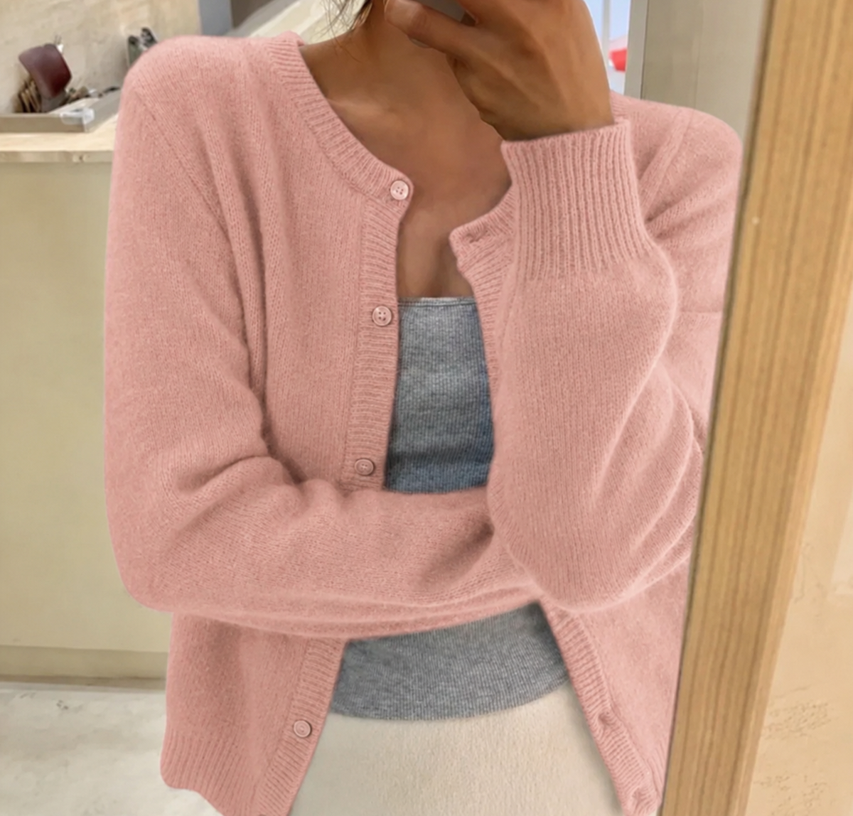 Zoe | Women's Soft Knit Cardigan Crew Neck Button Up