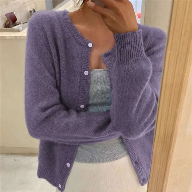 Zoe | Women's Soft Knit Cardigan Crew Neck Button Up