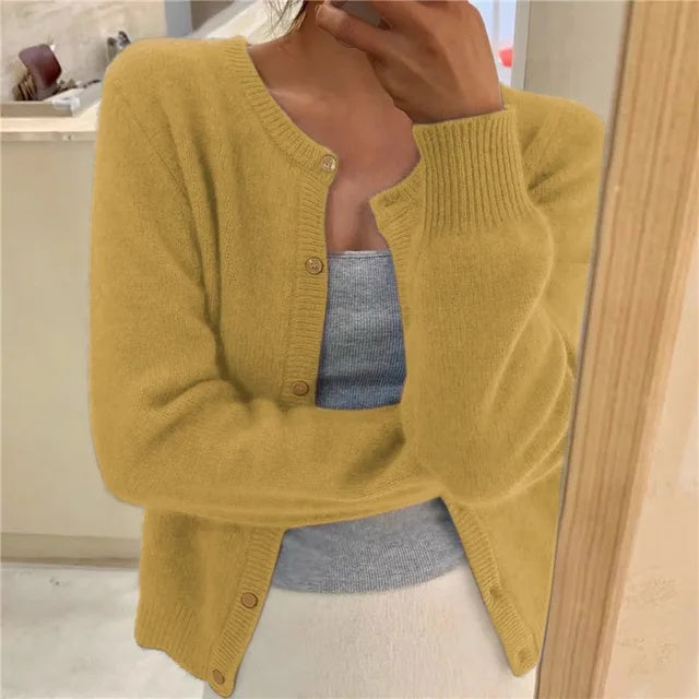 Zoe | Women's Soft Knit Cardigan Crew Neck Button Up