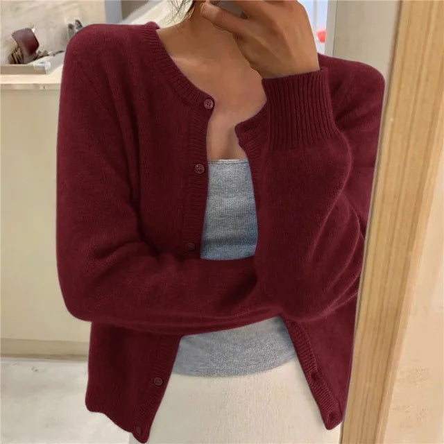 Zoe | Women's Soft Knit Cardigan Crew Neck Button Up