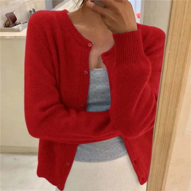 Zoe | Women's Soft Knit Cardigan Crew Neck Button Up