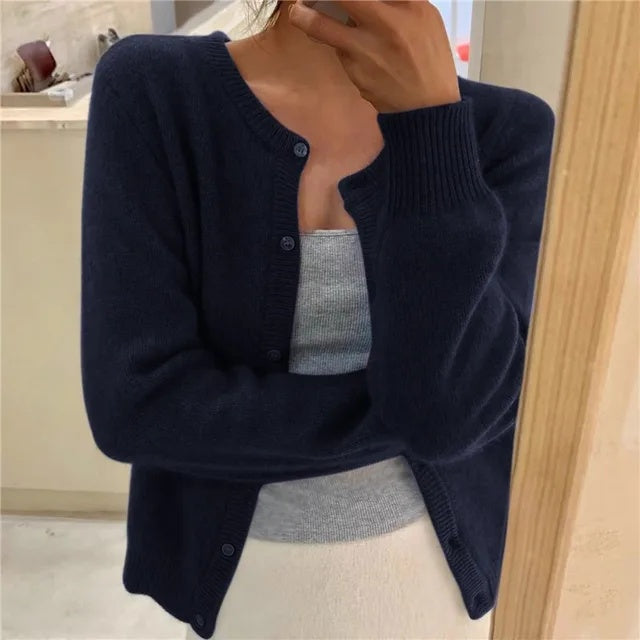 Zoe | Women's Soft Knit Cardigan Crew Neck Button Up