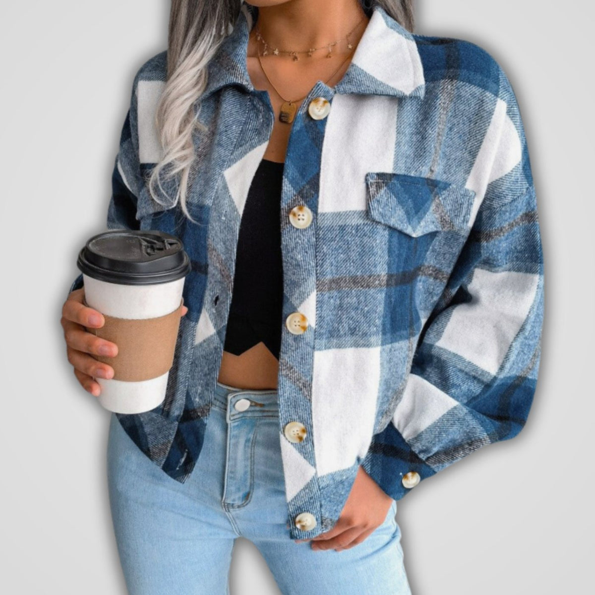 Penelope | Women's Oversized Checkered Cardigan Knit Flannel Shacket