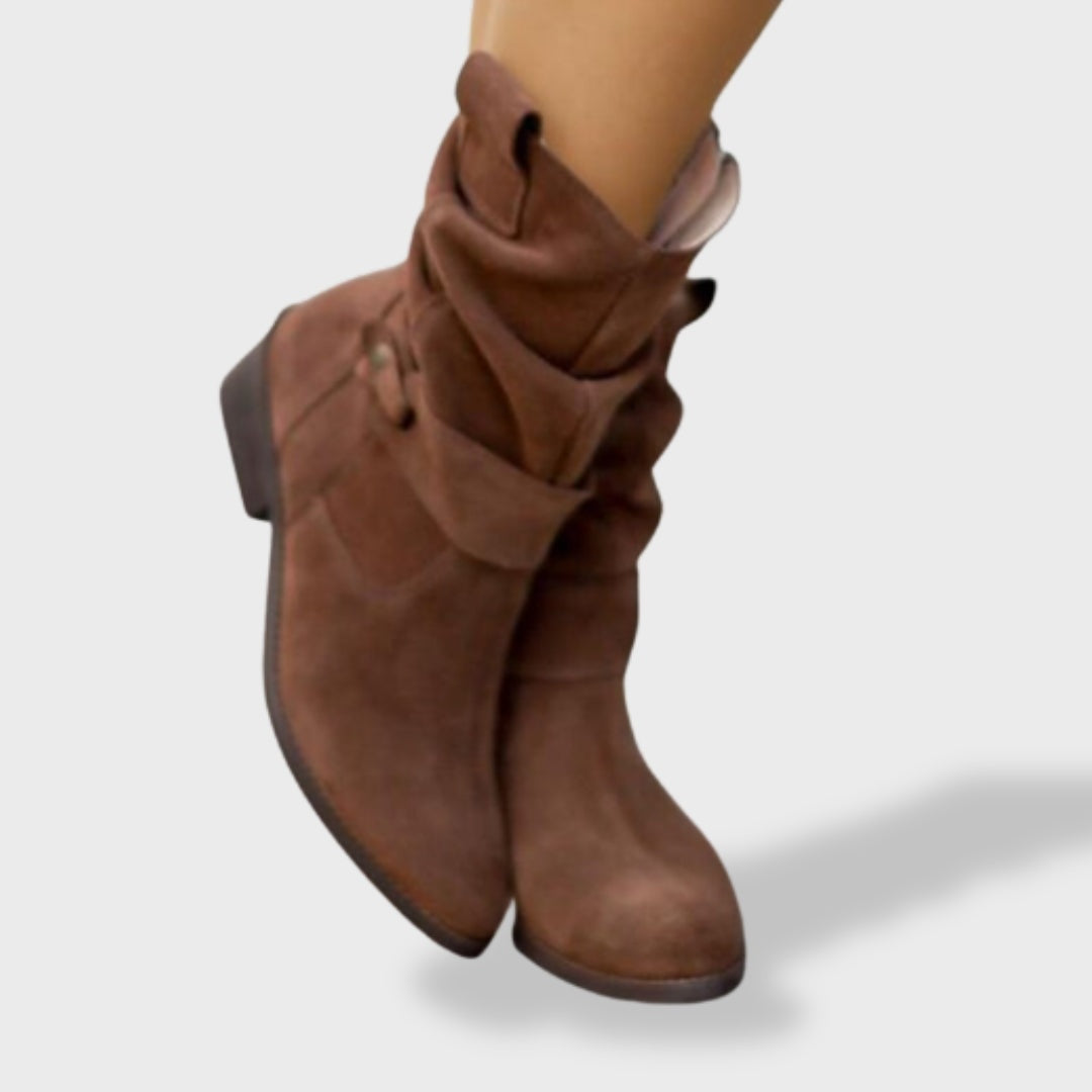 Cecilia | Women's Suede Cowboy Boots Slouchy Mid Calf Western