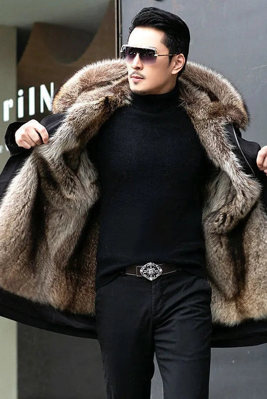 Beau | Men's Long Faux Fur Parka Coat Warm Lined