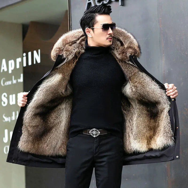 Beau | Men's Long Faux Fur Parka Coat Warm Lined
