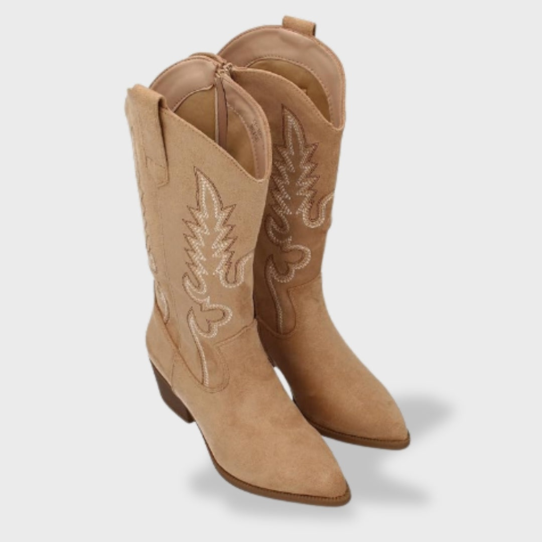 Melody | Women's Suede Tall Cowboy Boots Western Embroidery