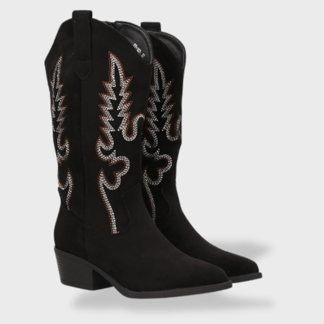 Melody | Women's Suede Tall Cowboy Boots Western Embroidery