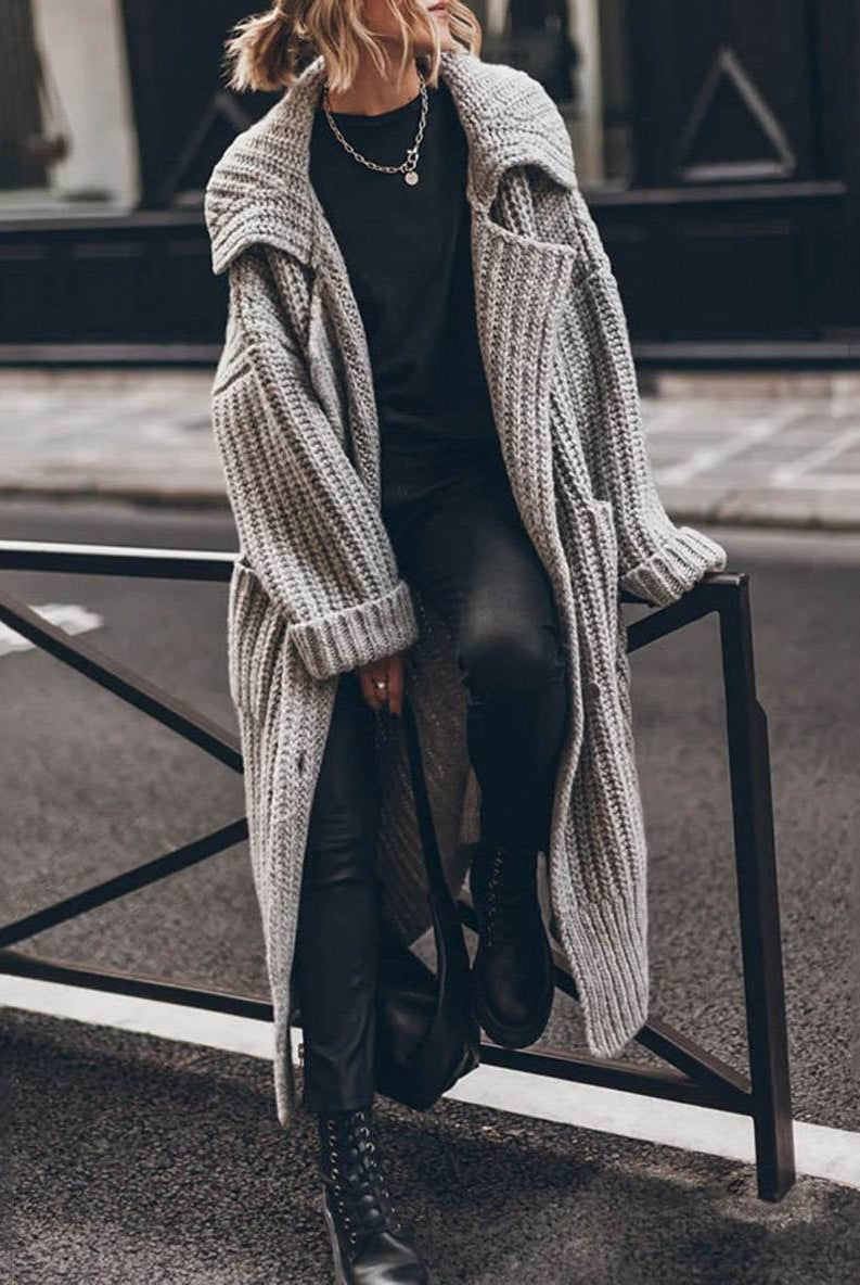 Eleanor | Women's Oversized Chunky Knit Long Cardigan Lapel