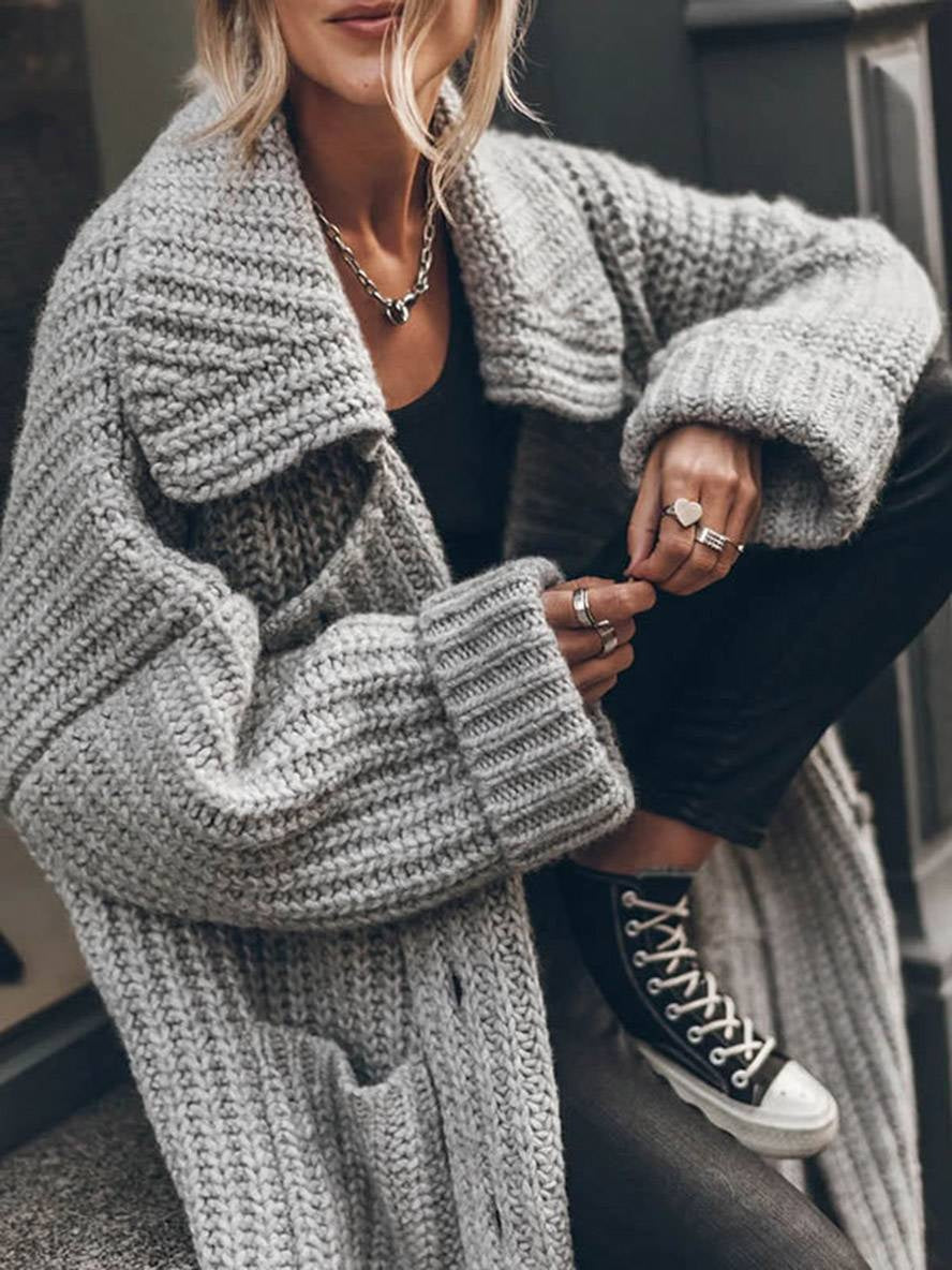 Eleanor | Women's Oversized Chunky Knit Long Cardigan Lapel