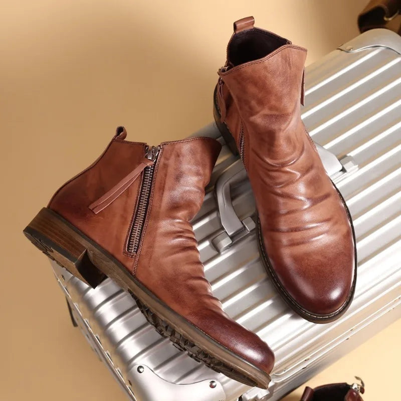 Caleb | Men's Leather Chelsea Boots Side Zipper
