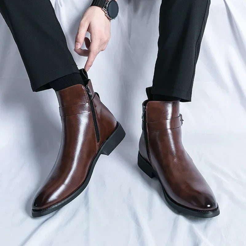 Asher | Men's Leather Chelsea Boots Side Zipper Ankle