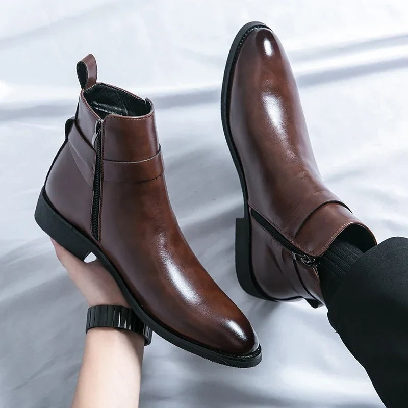 Asher | Men's Leather Chelsea Boots Side Zipper Ankle