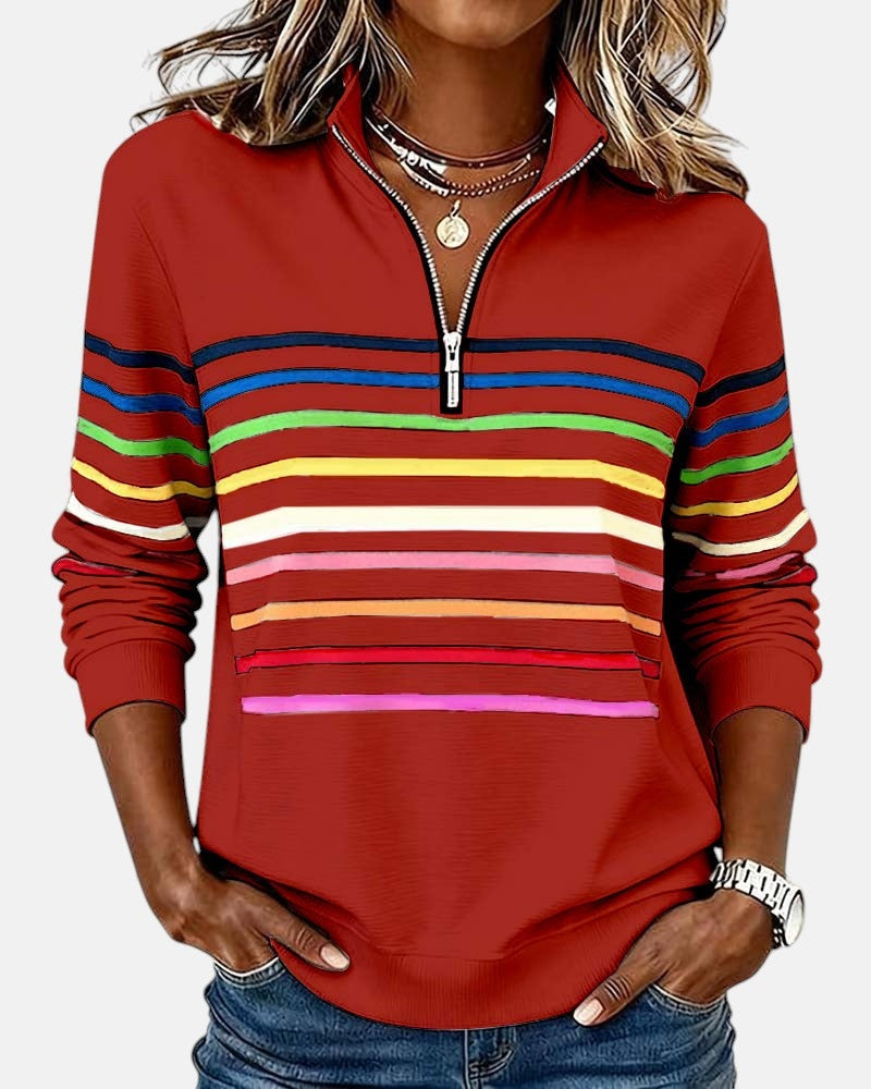 Ella | Women's Striped Quarter Zip Sweatshirt Long Sleeve