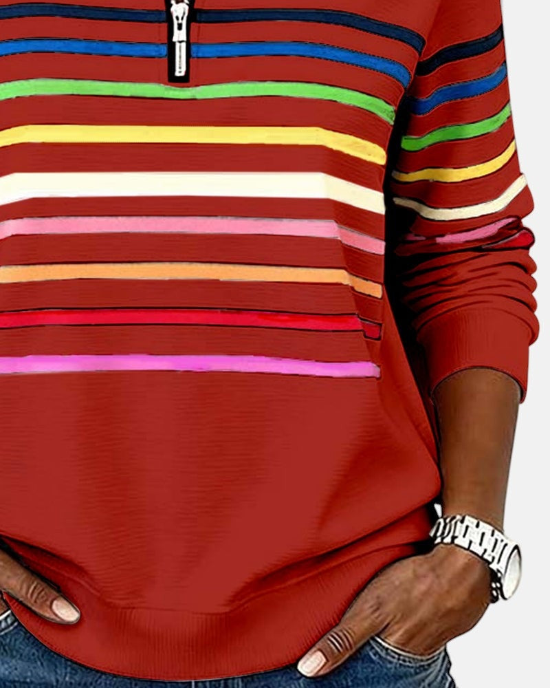 Ella | Women's Striped Quarter Zip Sweatshirt Long Sleeve