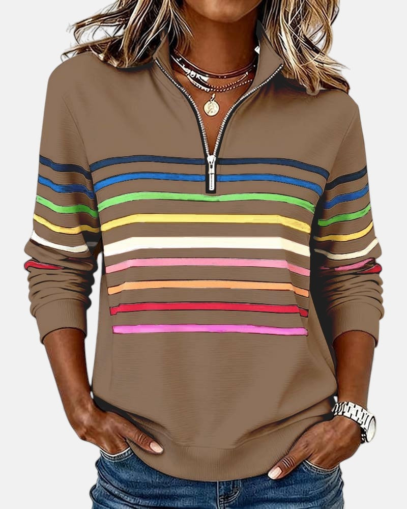 Ella | Women's Striped Quarter Zip Sweatshirt Long Sleeve
