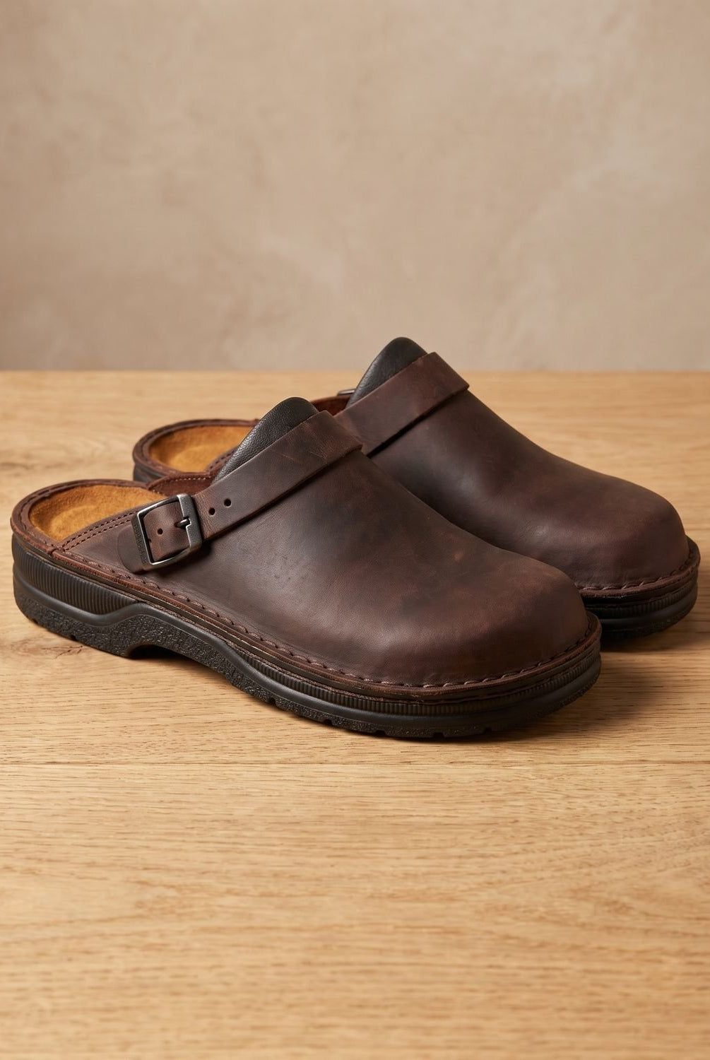 Theodore | Men's Clogs Leather Slip-On with Buckle Strap
