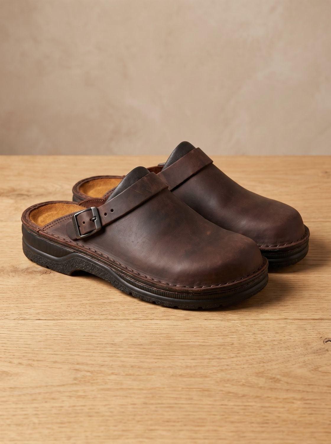 Theodore | Men's Clogs Leather Slip-On with Buckle Strap