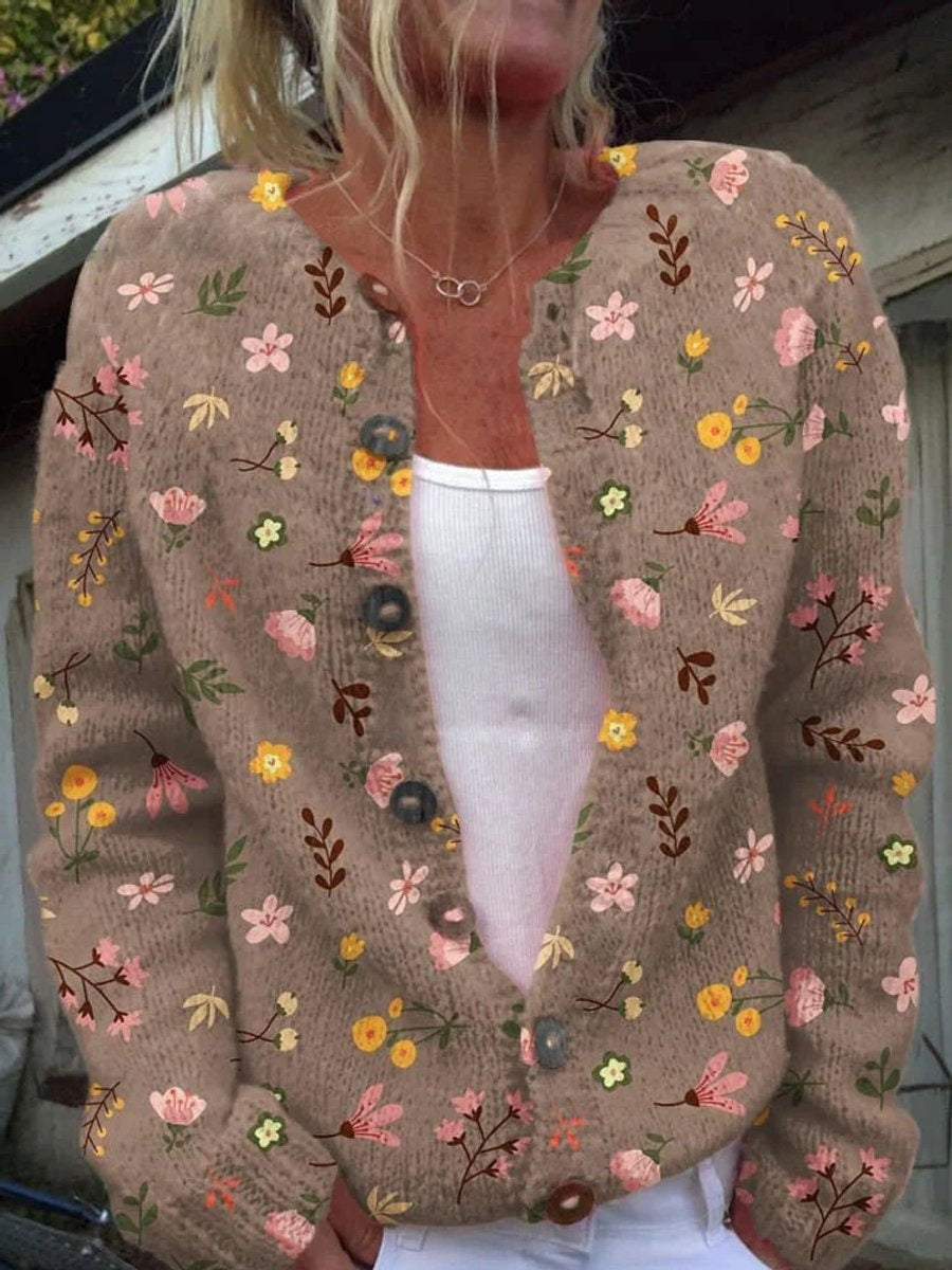 Layla | Women's Floral Knit Cardigan Wooden Buttons