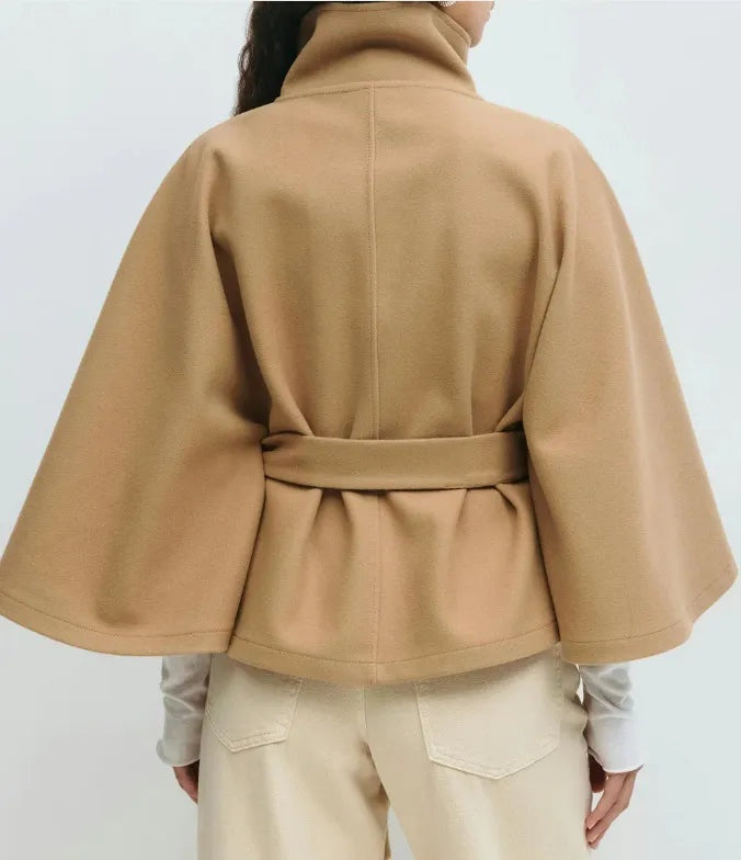 Aria | Women's Belted Wool Blend Cape Coat High Collar Poncho