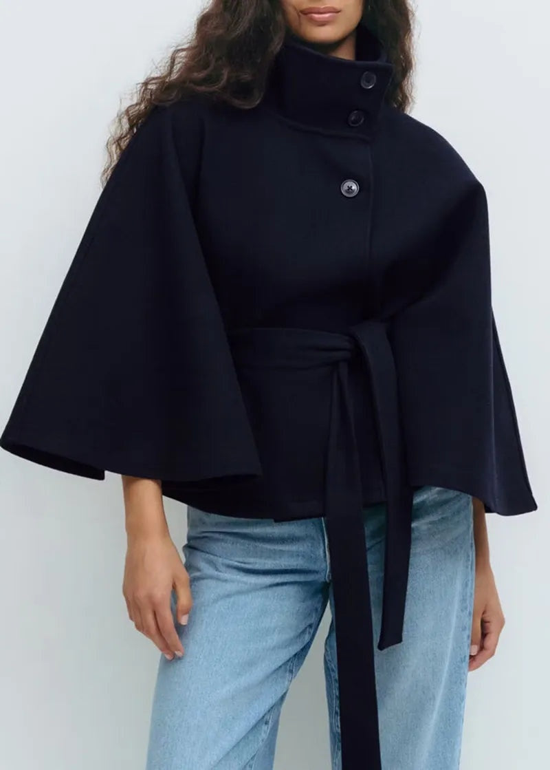 Aria | Women's Belted Wool Blend Cape Coat High Collar Poncho