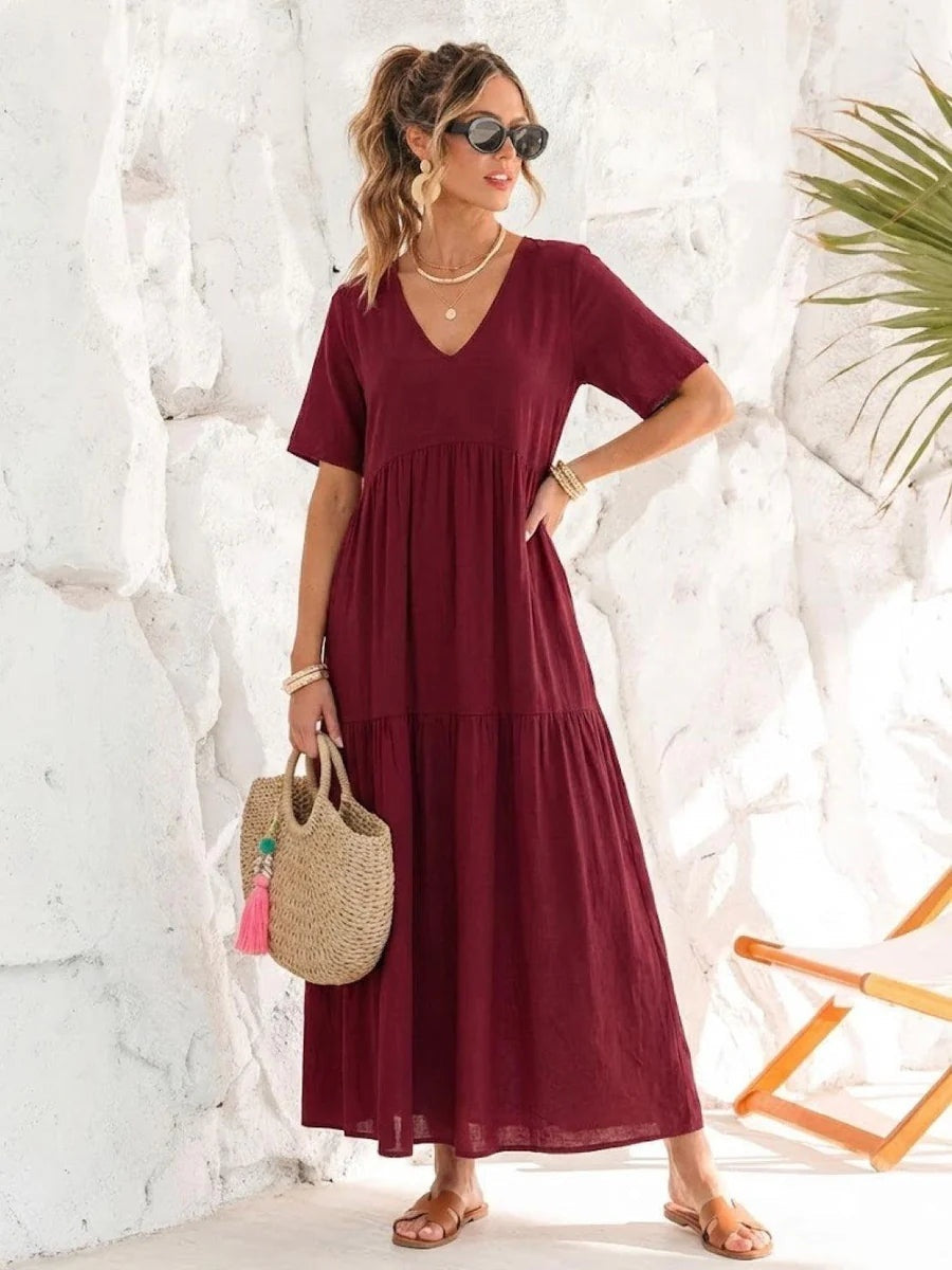 Alexandra | Women's Long Party Dress V Neck Ruffle Maxi