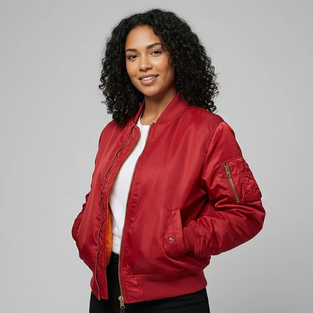 Zoe | Women's Nylon MA-1 Bomber Jacket with Sleeve Pocket